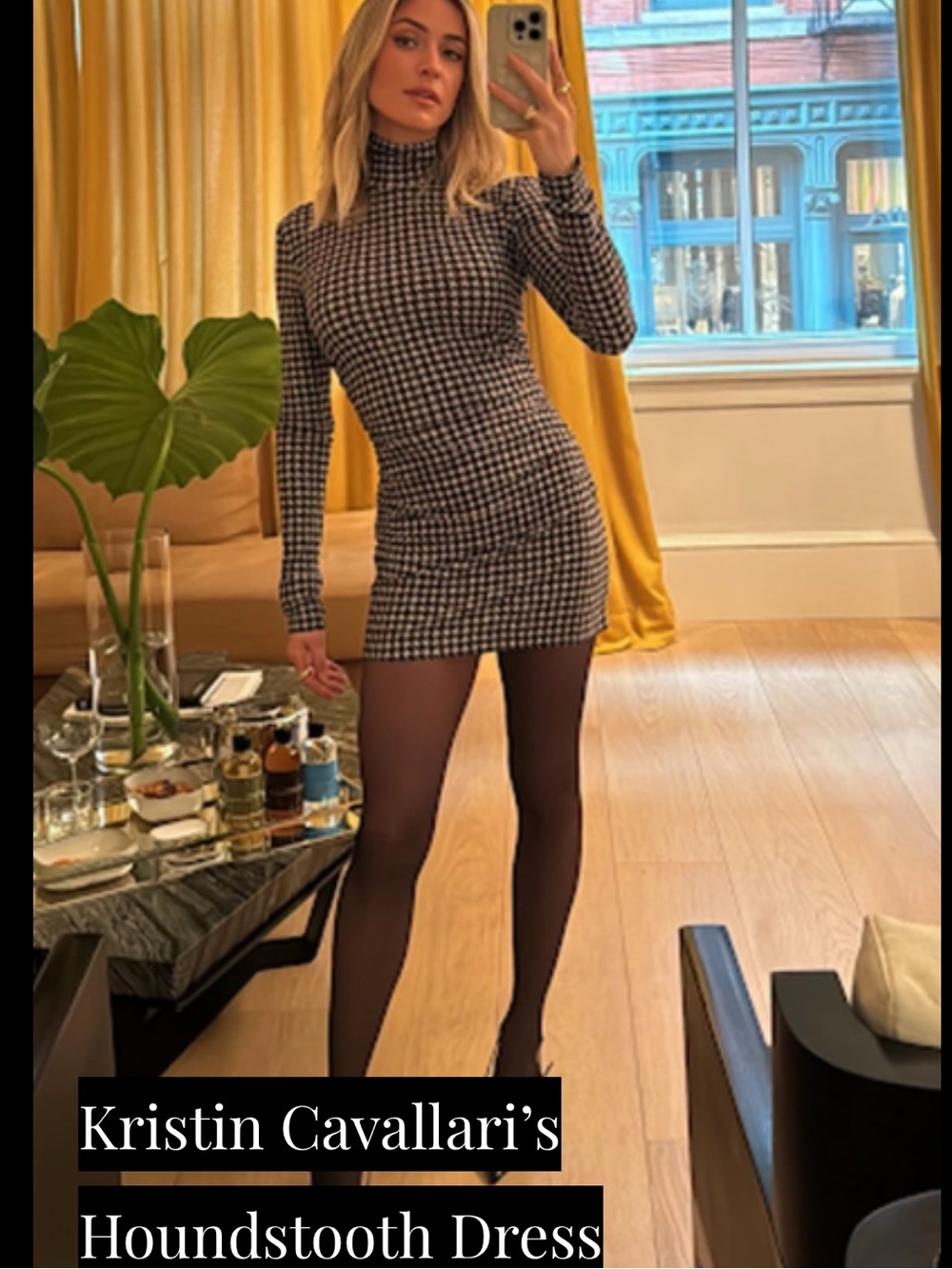 Norma Kamali Houndstooth Mini Dress Women’s XS Long Sleeve Mock Revolve Kristin